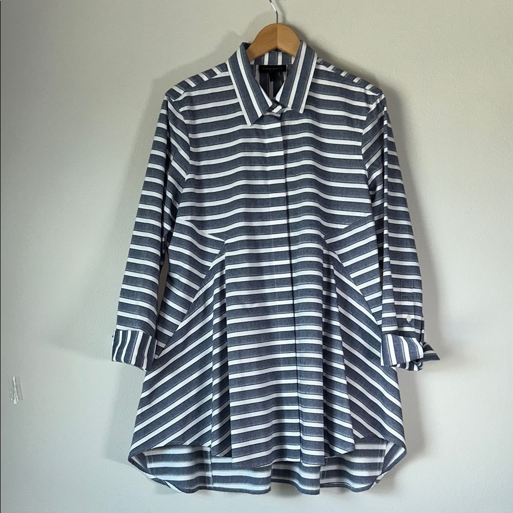 Donna Karan Navy and White Striped Blouse